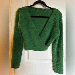 Fuzzy crossover, cropped sweater.